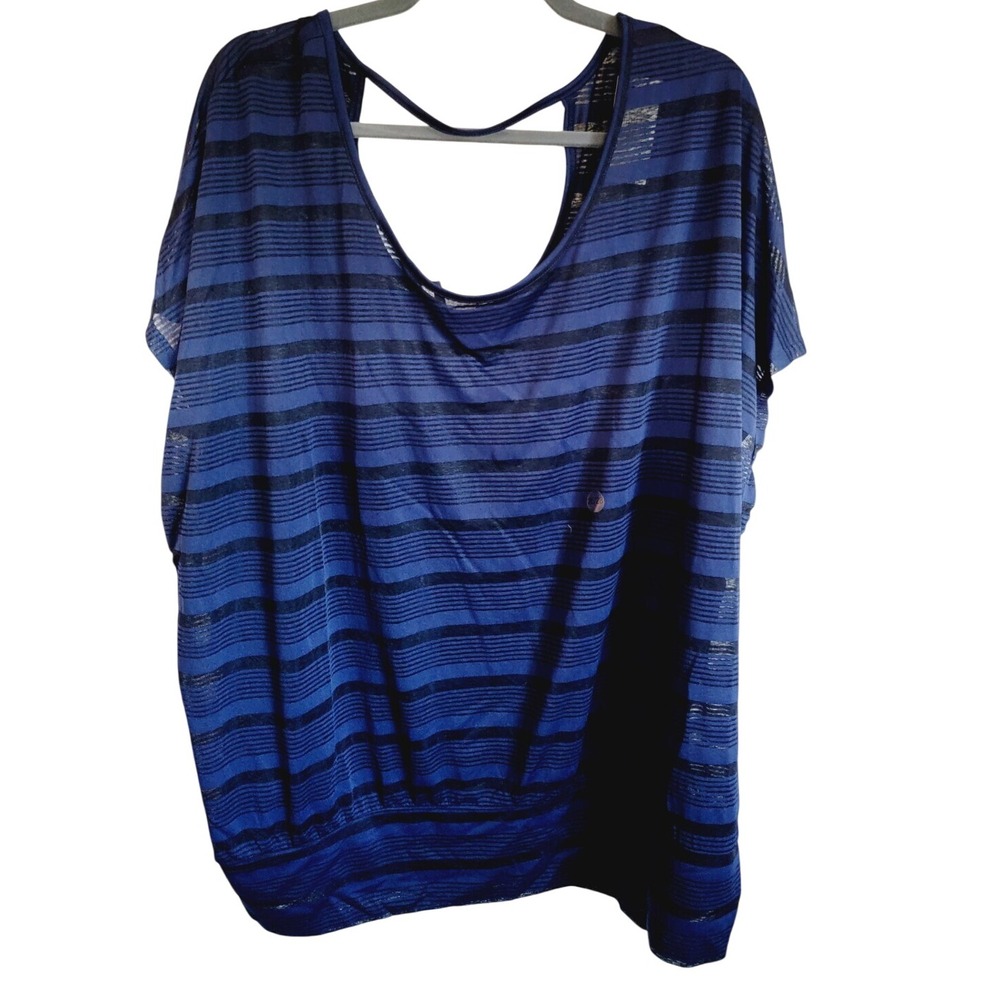 Lane Bryant 26/28 Women's Plus Black Blue Striped Top‎ Short Sleeve 3X 4X NWT